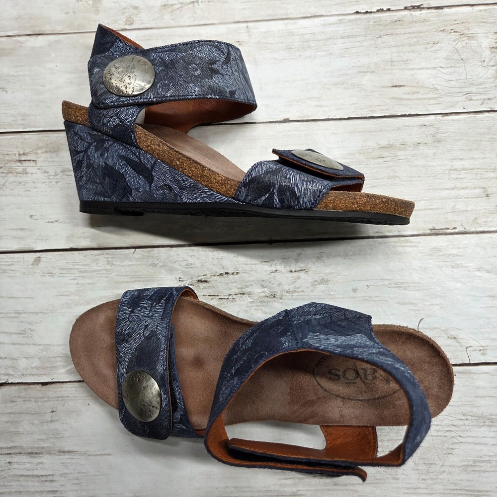 Taos Carousel 2 Wedge Sandals Blue Floral Leather Women 5-5.5 EU 36